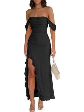 Elegant Off Shoulder Bodycon Maxi Dress for Wedding Guests - Perfect Evening